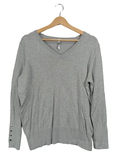 ever.me Damen Pullover V-Ausschnitt Langarm Grau Gr. 40/L Casual