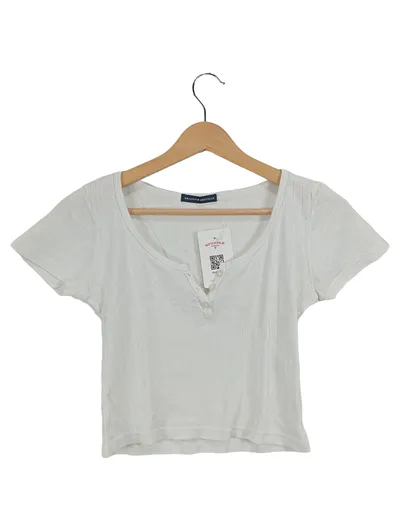 Brandy Melville Damen Top Kurzarmshirt Weiß Gr. 32/XXS Casual Rippstrick