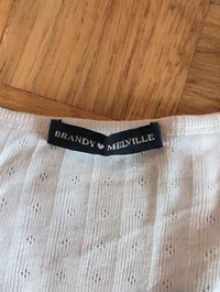 Brandy Melville Damen Top Kurzarmshirt Weiß Gr. 32/XXS Casual Rippstrick 3