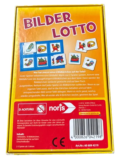 Noris Bilder Lotto Lernspiel Kinderspiel ab 3 Jahre Mehrfarbig Pappe