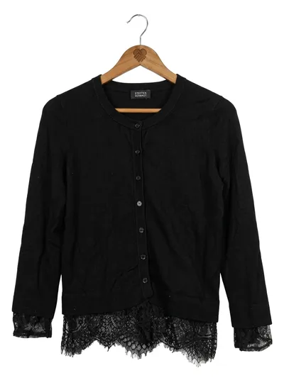 Steffen Schraut Damen Strickjacke mit Spitze Gr. 34/XS Schwarz Elegant