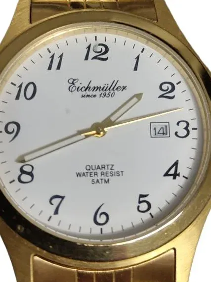 Eichmüller Herren Armbanduhr Quarz Goldfarben Metall Elegant Business 5