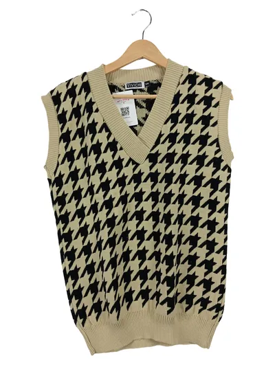 Vivichi Damen Pullunder S/M Beige Hahnentritt Modern V-Ausschnitt Strick
