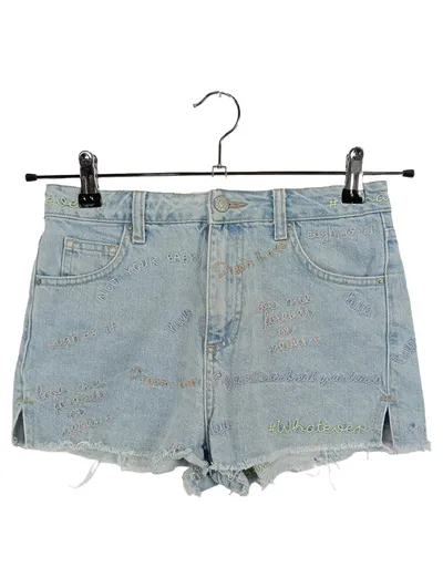 Topshop Damen Jeans Shorts Gr. 36 Blau mit Stickerei Casual