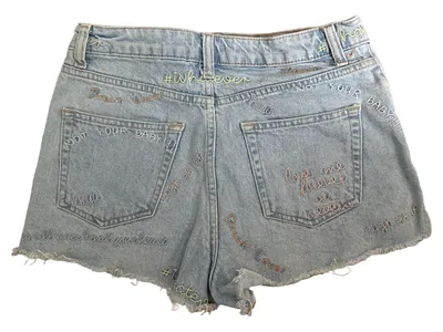 Topshop Damen Jeans Shorts Gr. 36 Blau mit Stickerei Casual