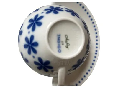 Arzberg Indigo Kaffeetasse Untertasse Porzellan Blumenmuster Weiß 4cm
