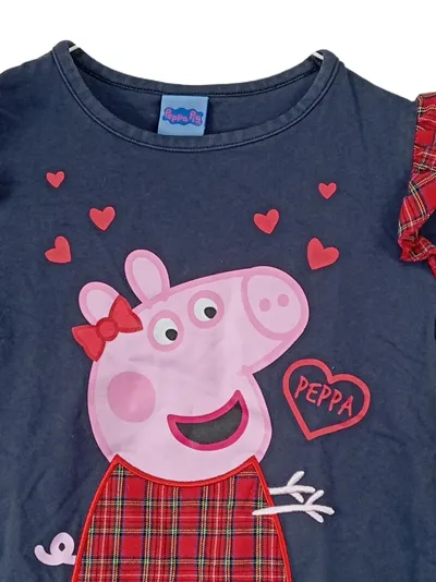 Peppa Pig Langarmshirt Mädchen Gr. 116/122 Grau Rüschen Herzen