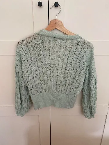 DILVIN Strickjacke Damen Gr. 36/S Grün Modern Lochmuster