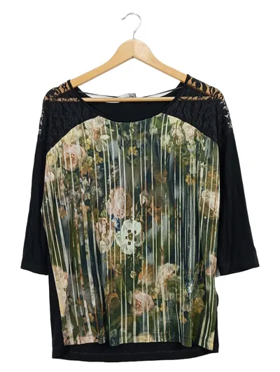 TAIFUN Damen T-Shirt Blumenmuster Spitze Schwarz Gr. 38;M