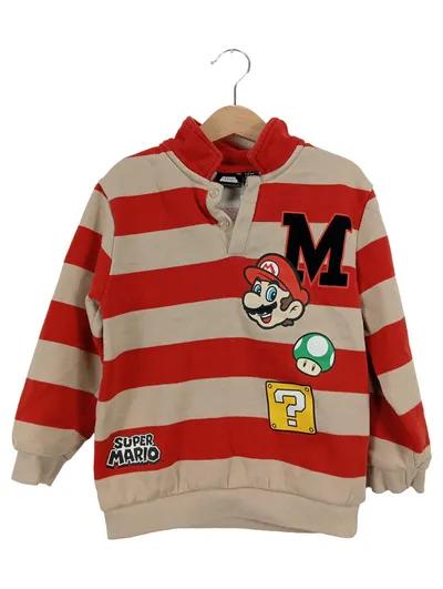 Super Mario Kinder Pullover Gr. 128 Mehrfarbig Gestreift mit Logo