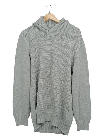 Celio Herren Pullover Schalkragen Strick Grau Gr. XL Baumwolle