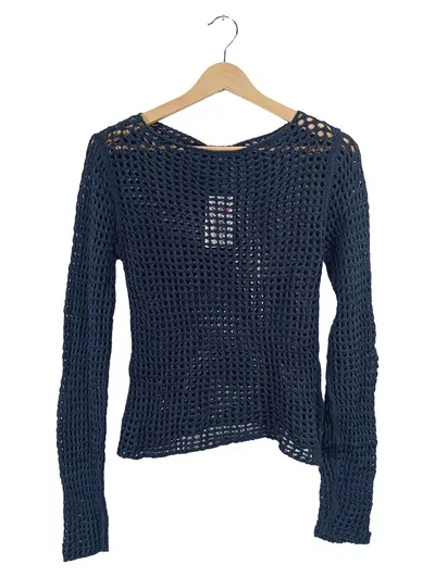 Urban Outfitters Damen Häkel Pullover Blau Gr. S Lochmuster Baumwolle