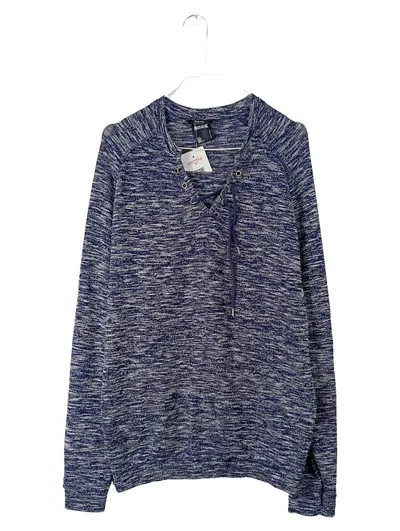 SMOG Herren Pullover Meliert Blau Schnürung Slim Fit Gr. M