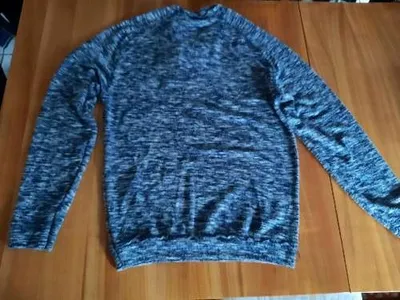 SMOG Herren Pullover Meliert Blau Schnürung Slim Fit Gr. M
