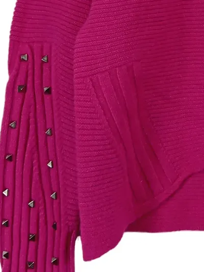 Passioni Damen Rollkragenpullover Pink Gr. S Nieten Rippstrick Oversized