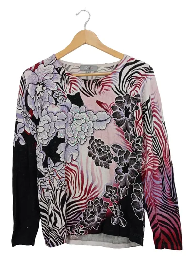 Art & Colour Damen Pullover Blumen Zebra Muster Pailletten Gr. M 40/42