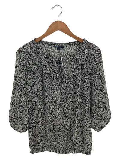 Comma Damen Bluse Gr. 36 Blättermuster Schwarz Weiß 3/4-Arm