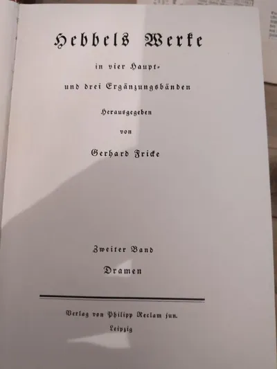 Reclam Hebbels Werke Zweiter Band Dramen Gerhard Fricke Theaterliteratur