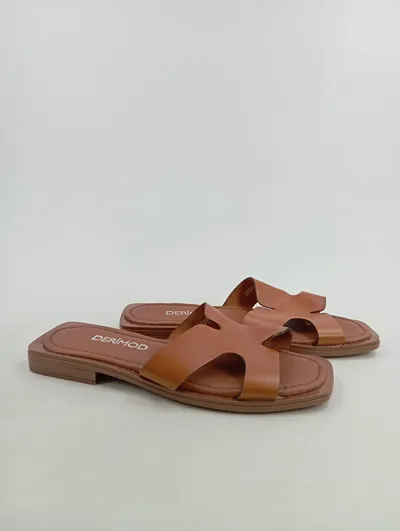 DERIMOD Damen Pantoletten Sandalen Gr. 37 Braun Casual Sommer