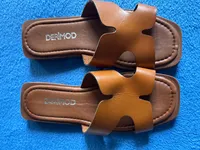 DERIMOD Damen Pantoletten Sandalen Gr. 37 Braun Casual Sommer 6