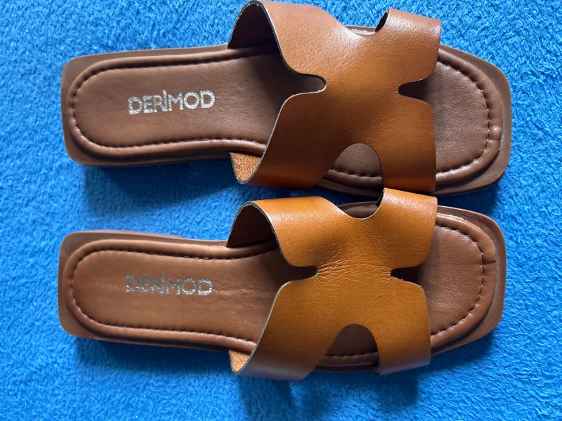 DERIMOD Damen Pantoletten Sandalen Gr. 37 Braun Casual Sommer 6
