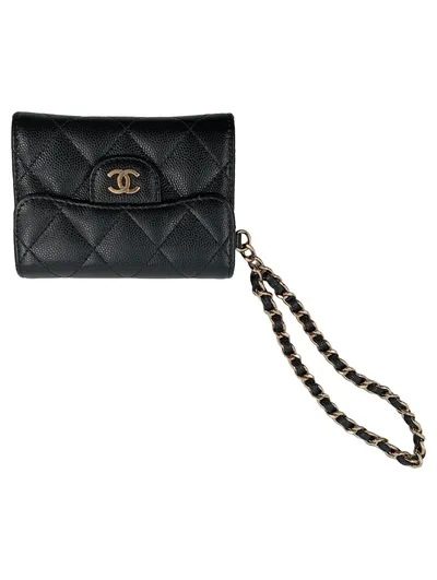 Chanel Classic Flap Wallet on Chain Schwarz Leder Damen Geldbörse