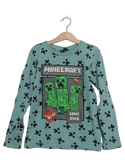 Minecraft Langarmshirt Kinder Gr. 128 Creeper TNT Game Over Grün