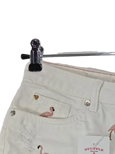 ONLY Blue Denim Jeans Shorts Damen W28 Weiß Tiermotive Stickerei