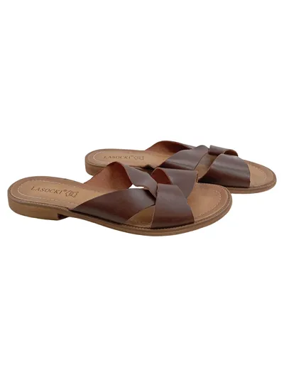 Lasocki Damen Pantoletten Gr. 41 Braun Leder Casual Sandalen