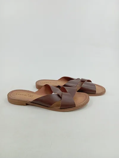 Lasocki Damen Pantoletten Gr. 41 Braun Leder Casual Sandalen