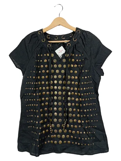 Paraphrase Damen Bluse Schwarz Gr. 38 Nieten Gold Schnürung Kurzarm Modern