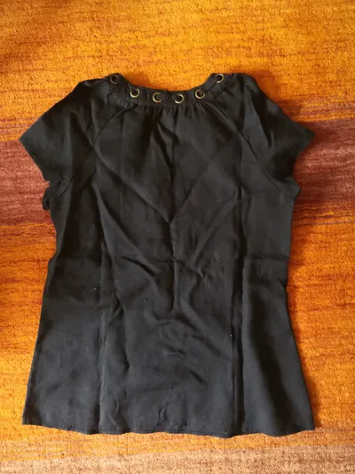 Paraphrase Damen Bluse Schwarz Gr. 38 Nieten Gold Schnürung Kurzarm Modern