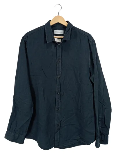 Pier One Herren Freizeithemd Leinen Schwarz Gr. 40 Casual Langarm