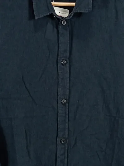 Pier One Herren Freizeithemd Leinen Schwarz Gr. 40 Casual Langarm