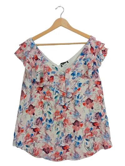 DKNY Damen Bluse Gr. 40/L Blumenmuster Rüschen Mehrfarbig Feminin