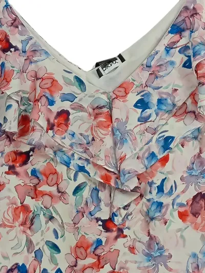 DKNY Damen Bluse Gr. 40/L Blumenmuster Rüschen Mehrfarbig Feminin