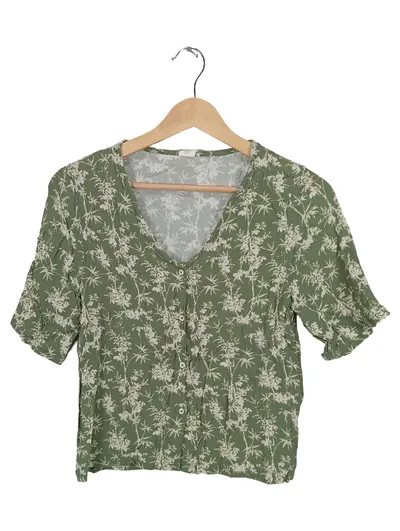 Kauf Dich Glücklich Damen Bluse XS Grün Blumenmuster Viskose Kurzarm