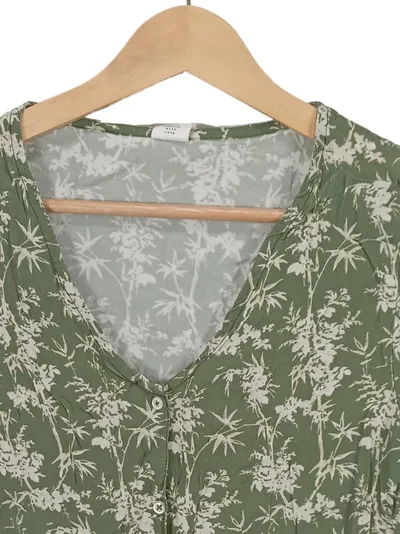 Kauf Dich Glücklich Damen Bluse XS Grün Blumenmuster Viskose Kurzarm