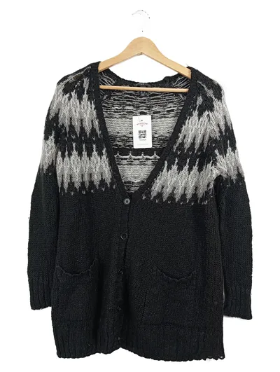 MANGO Casual Strickjacke Damen Gr. S Norwegermuster Schwarz Grau