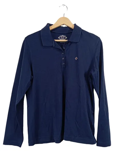 Adagio Damen Poloshirt Langarm Pima Cotton Blau Gr. 44 XXL