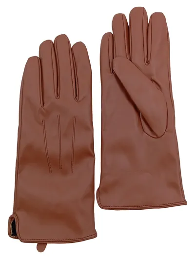 Takko Fashion Damen Handschuhe Lederimitat Braun Elegant S/M 26cm