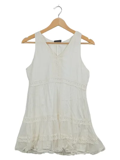 VERO MODA Damen Sommerkleid XS Weiß Spitze Boho Romantisch Minikleid