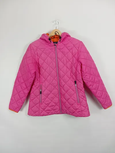LANDS' END Damen Steppjacke Kapuze Gr. 36/S Pink Outdoor