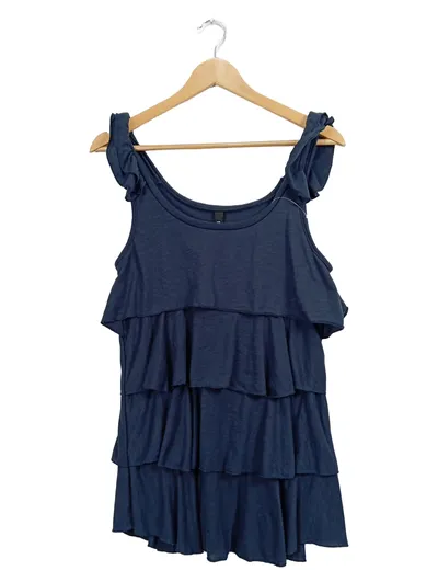 Flame Damen Top Blau Gr. 38;M Feminin Rüschen Ärmellos