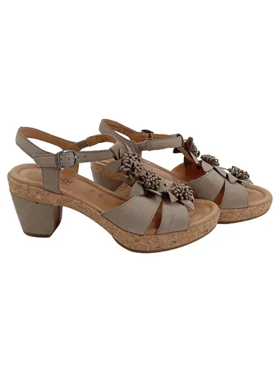Gabor Damen Sandalen Beige Gr. 39.5 UK 6.5 Blumenapplikationen Komfortabel