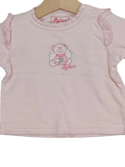 sigikid Baby Langarmshirt Mädchen Gr. 56 Rosa Teddybär Rüschen Charmant