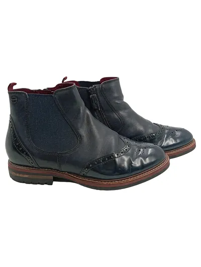 Tamaris Damen Stiefeletten Blau Gr. 40 Chelsea Brogue