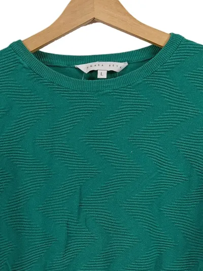 Amara Reya Damen Pullover Gr. 40/L Grün Strukturmuster Casual