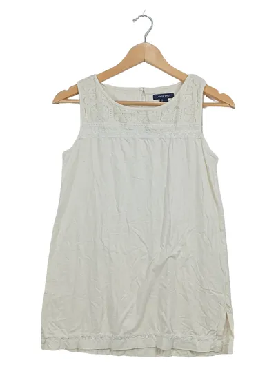 LANDS' END Damen Top Gr. S Beige Spitze Baumwolle Ärmellos Feminin