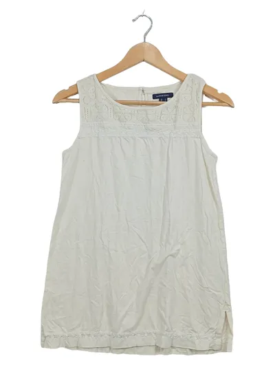 LANDS' END Damen Top Gr. S Beige Spitze Baumwolle Ärmellos Feminin